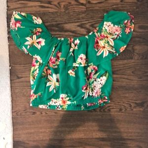 womens off the shoulder hawaiian crop top